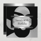 メタルクロム白黒スタイルシルバーメンズ40th 招待状 (正面/裏面)