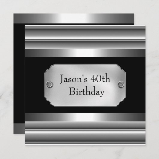 メタルクロム白黒スタイルシルバーメンズ40th 招待状 (正面/裏面)