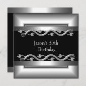 メタルクロム白黒スタイルシルバーメンズ40th 4 招待状 (正面/裏面)