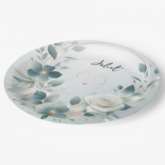 メタルグラムシャイニーハイエンドシルバーブライダルシャワー ペーパープレート (アングル)