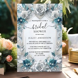 メタルグラムシャイニーハイエンドシルバーブライダルシャワー 招待状