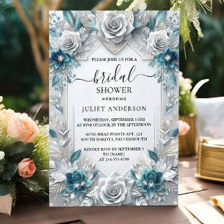 メタルグラムシャイニーハイエンドシルバーブライダルシャワー 招待状