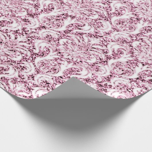 メタルグリッターピンクローズ金ゴールドホワイトダマスクエレガント ラッピングペーパー (角)