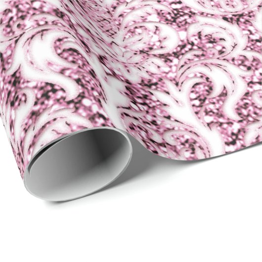 メタルグリッターピンクローズ金ゴールドホワイトダマスクエレガント ラッピングペーパー (ロールコーナー)