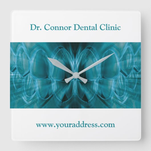 メタルグローブルー歯の歯科クリニック歯医者ギフト スクエア壁時計 (正面)
