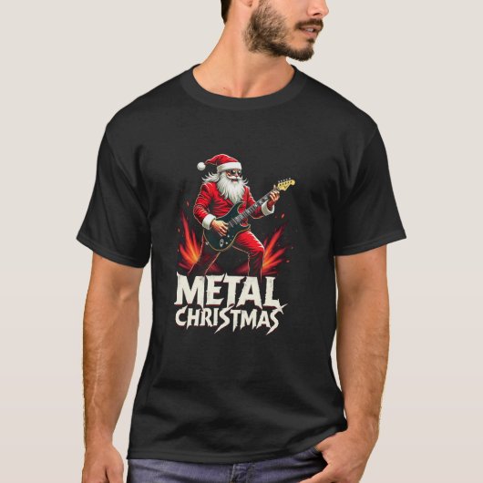 メタルサンタクロースのクリスマスロック転がクリスマスギター Tシャツ (正面)