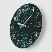 メタルシルバーグレーアラビアナンバーズティール(緑がかった色)アクア ラージ壁時計 (傾斜)