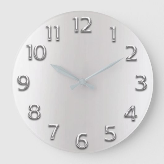 メタルシルバーグレーアラビア数字ミニマリズム ラージ壁時計 (正面)