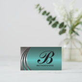 メタルシルバーグレーティール（緑がかった色）、目を引くモノグラム 名刺 (スタンド正面)