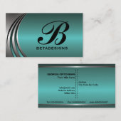 メタルシルバーグレーティール（緑がかった色）、目を引くモノグラム 名刺 (正面/裏面)