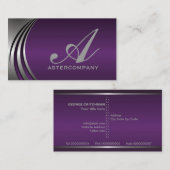 メタルシルバーグレーパープル、目を引くモノグラム 名刺 (正面/裏面)