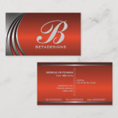 メタルシルバーグレー赤オレンジ色の目を引くモノグラム 名刺 (正面/裏面)