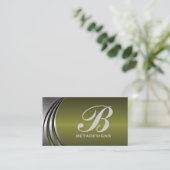 メタルシルバーグレー、オリーブグリーンモノグラム 名刺 (スタンド正面)