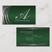 メタルシルバーグレー、緑の目を引くモノグラム 名刺 (正面/裏面)