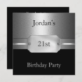 メタルシルバーサークルブラック21番目のオス誕生日 招待状 (正面/裏面)