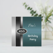 メタルシルバーティール(緑がかった色)メンズ40歳の誕生日パーティーマン 招待状 (スタンド正面)