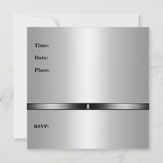 メタルシルバーティール（緑がかった色）メンズ40歳の誕生日パーティーマン 招待状 (裏面)