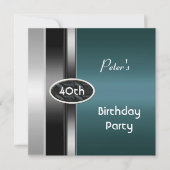メタルシルバーティール（緑がかった色）メンズ40歳の誕生日パーティーマン 招待状 (正面)