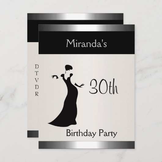 メタルシルバーバースデーパーティーレエレガントディ2 招待状 (正面/裏面)