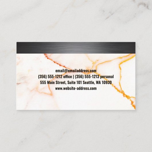 メタルシルバーブラシ |白大理石テクスチャ 名刺 (裏面)