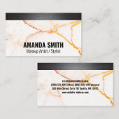 メタルシルバーブラシ |白大理石テクスチャ 名刺 (正面/裏面)