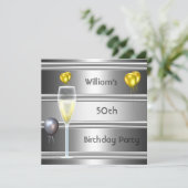 メタルシルバーブラック50誕生日メンズ 招待状 (スタンド正面)