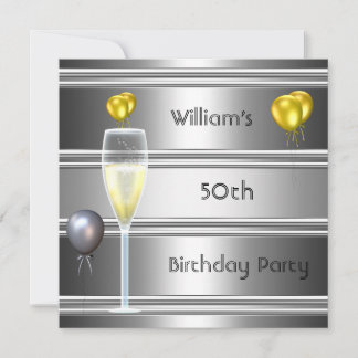 メタルシルバーブラック50誕生日メンズ 招待状
