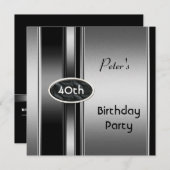 メタルシルバーホワイトメンズ40th誕生日パーティーマン 招待状 (正面/裏面)