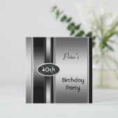 メタルシルバーホワイトメンズ40th誕生日パーティーマン 招待状 (スタンド正面)