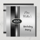 メタルシルバーホワイトメンズ40th誕生日パーティーマン 招待状 (正面/裏面)