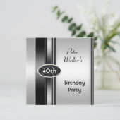 メタルシルバーホワイトメンズ40th誕生日パーティーマン 招待状 (スタンド正面)