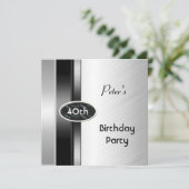 メタルシルバーホワイトメンズ40th誕生日パーティーマン 招待状 (スタンド正面)