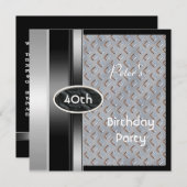 メタルシルバーメンズ40歳の誕生日ブロンズマン 招待状 (正面/裏面)