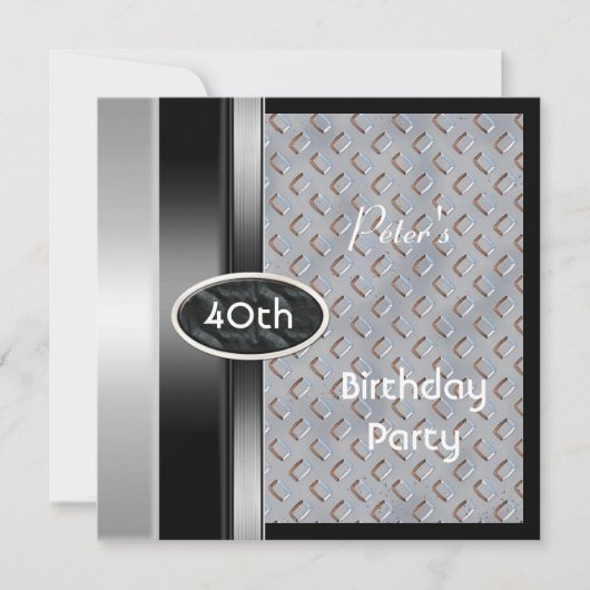 メタルシルバーメンズ40歳の誕生日ブロンズマン 招待状 (正面)