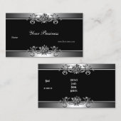 メタルシルバールックブラックジュエルエレガントフローラ 名刺 (正面/裏面)