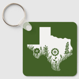 メタルスクエアキーチェーンテキサス州アウトラインフォレストグリーン キーホルダー