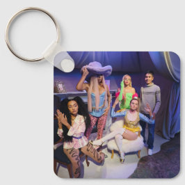 メタルスクエアキーチェーン、2.25インチx 2.25インチエレガントメタル キーホルダー