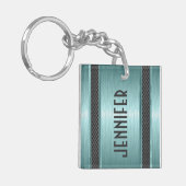 メタルティール(緑がかった色)グリーンデザインブラシ付きアルミルック キーホルダー (正面左)