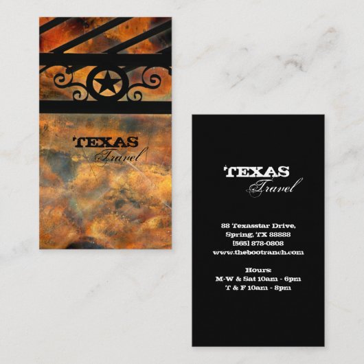 メタルテキサス州スタービジネスカードヴィンテージ錆 名刺 (正面/裏面)