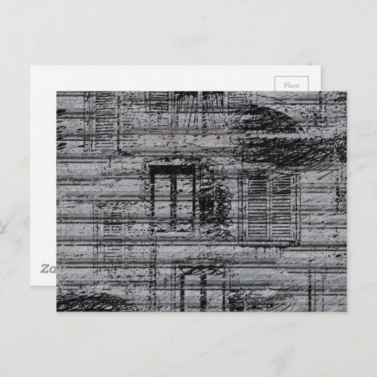 メタルテクスチャバックアップのグレーの窓と落書き ポストカード (正面/裏面)