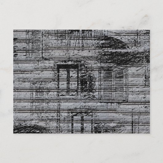 メタルテクスチャバックアップのグレーの窓と落書き ポストカード (正面)