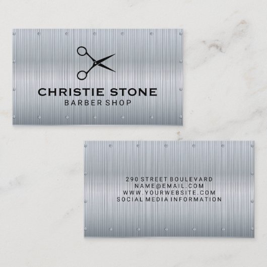メタルテクスチャリベット | シザーアイコンの背景 名刺 (正面/裏面)