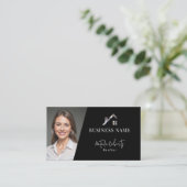 メタルハウスロ実在ゴエステート不動産仲介業者ブラックフォト 名刺 (スタンド正面)