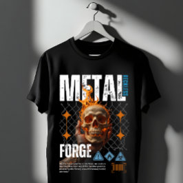 メタルフォージの炎のドクロ インダストリアルストリートウェア Tシャツ