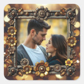 メタルフラワーズスチームパパーソナライズされたン結婚ク スクエアシール (正面)