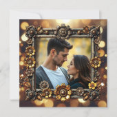 メタルフラワーズスチームパパーソナライズされたン結婚ク 招待状 (正面)