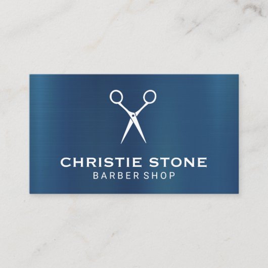 メタルブルー |はさみアイコンの背景 名刺 (正面)