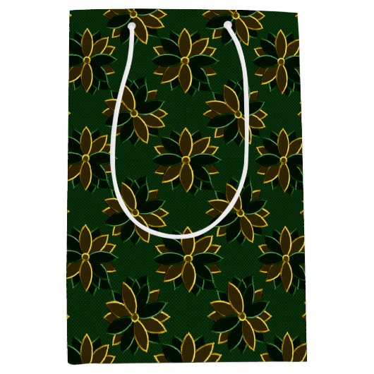 メタルポインセチア花–1 – 緑 – 金ゴールド-抱き枕M ミディアムペーパーバッグ (正面)