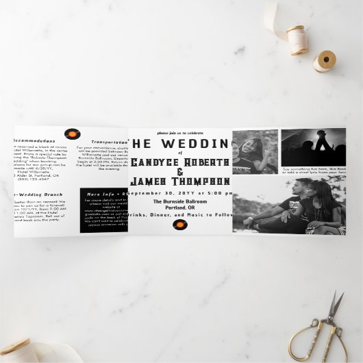 メタルユニークミュージックアルバムカバーB&Wフォト結婚ズ 三つ折り招待状 (内部)