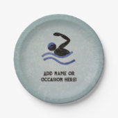 メタルルックのスイミングガイ男らしパーティーテーマ ペーパープレート (正面)